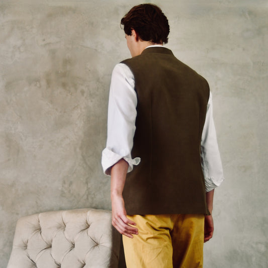 Tailored Cut Waistcoat in Khaki Moleskin