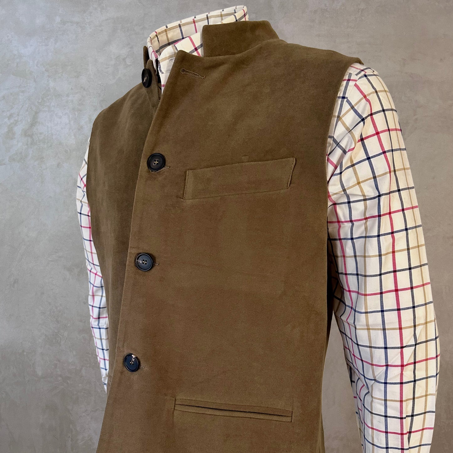Tailored Cut Waistcoat in Khaki Moleskin