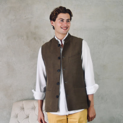 40" Tailored Cut Waistcoat in Khaki Moleskin