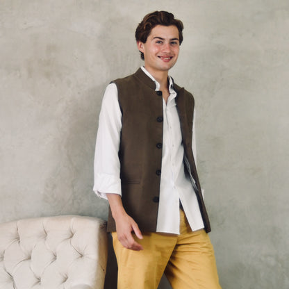 40" Tailored Cut Waistcoat in Khaki Moleskin
