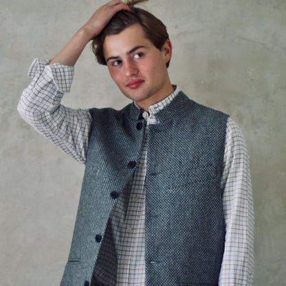 Classic Cut Waistcoat in Blue Grey Tiger Eye Tweed