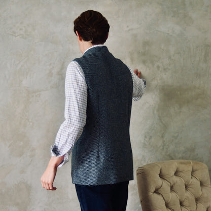 Classic Cut Waistcoat in Blue Grey Tiger Eye Tweed