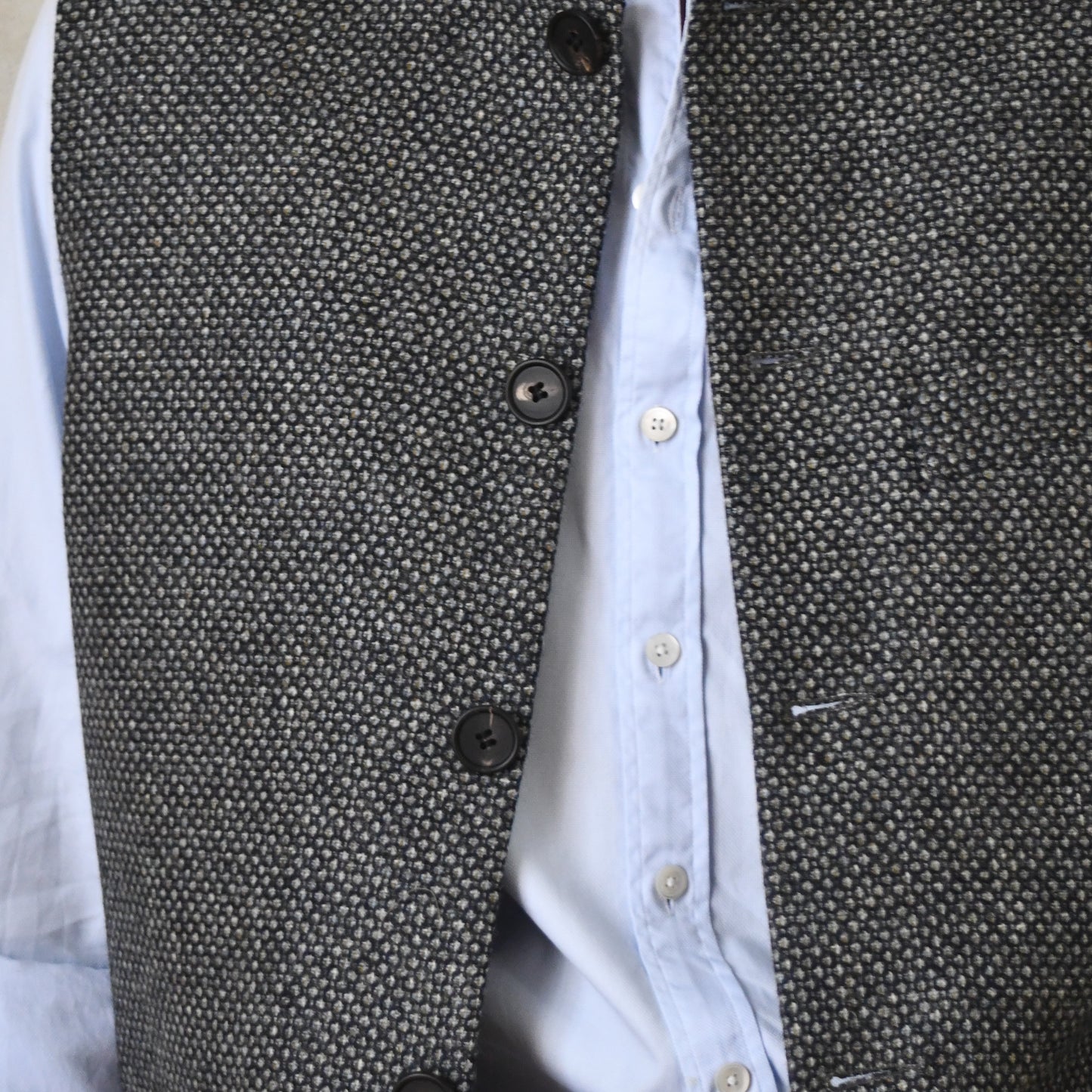 Classic Cut Waistcoat in Grey Blue Tiger Eye Tweed