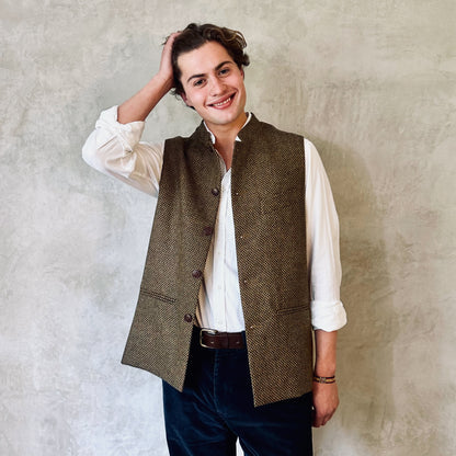 Tailored Cut Waistcoat in Orange Green Tiger Eye Tweed