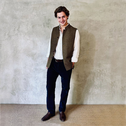 Tailored Cut Waistcoat in Orange Green Tiger Eye Tweed