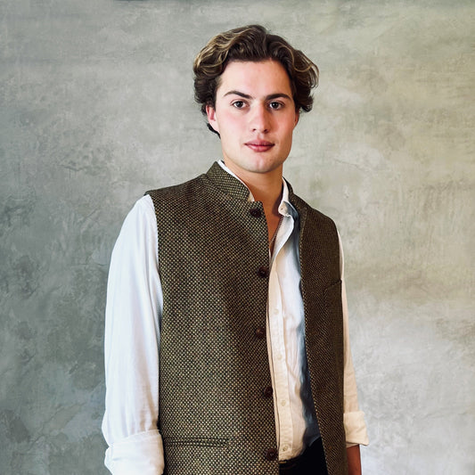 Classic Cut Waistcoat in Orange Green Tiger Eye Tweed