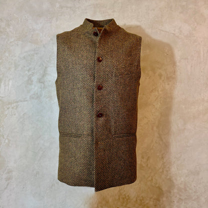 Tailored Cut Waistcoat in Orange Green Tiger Eye Tweed