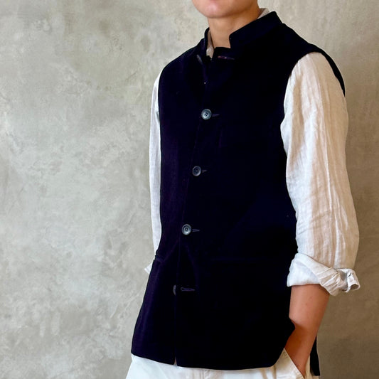 Classic Cut Waistcoat in Dark Navy Velvet