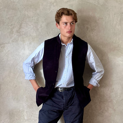 Classic Cut Waistcoat in Dark Navy Velvet